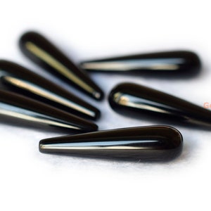 1 Pair 8x30mm black agate onyx long teardrop beads, jewelry supply, earrings accessory, half hole Top drilled Teardrop JGXG
