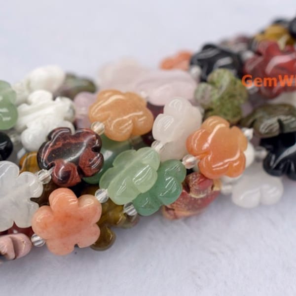 15.5" Multi stone flower 15/20mm, high quality semi-precious stone flower, multi color gemstone flower, gemstone carving flower JGDOF