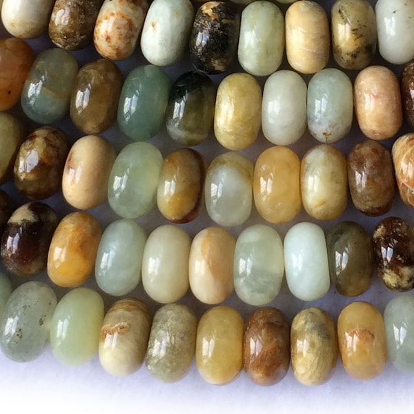 15.5" 5x8mm/6x10mm Natural flower jade rondelle beads, Natural flower jade disc beads, flower jade roundel beads BGXO