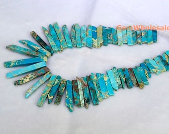 Perline di diaspro blu Aqua Terra graduate da 15,5", perline di bastoncino forate in alto, perline di diaspro graduato imperssion da 20-50*6 mm, lastra graduata di diaspro imperiale