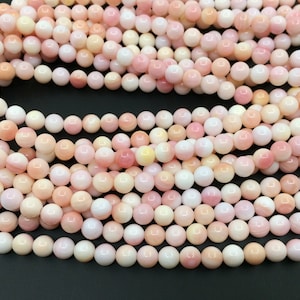15" 6mm Blush Pink Queen Conch shell round Beads,  jewelry supply,Natural Pink Queen Conch shell round beads, pink shell beads