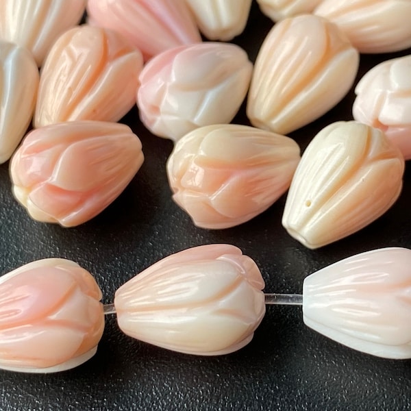 5PCS 8x11mm pink shell Magnolia Blossom, jewelry supply, pink shell carving Magnolia, carving pink Blossom,pink conch shell