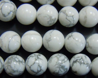 15.5&quot; 8mm/10mm Natural white howlite round beads, semi-precious stone, DIY beads, White gemstone wholesale