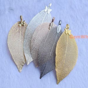 1 ST 30~40x65~80 mm Pläterat naturlövhänge, Guld/gult guld/silver vit/mörkgrå/rosa guldfärg att välja mellan, stort lövhänge