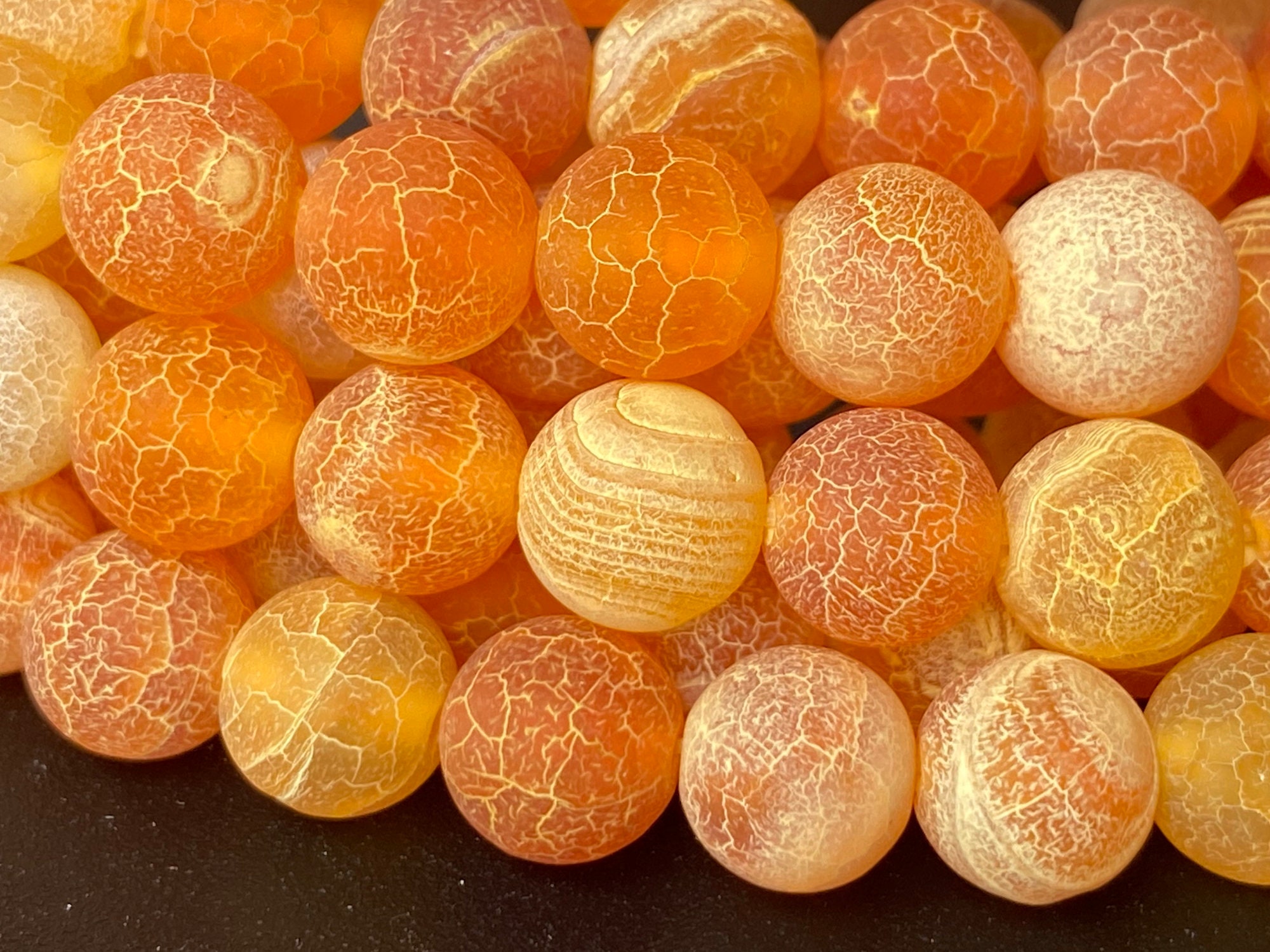 15" Dream Fire Dragon Veins Frosted Agate (Orange) 6mm/8mm/10mm round beads, Orange agate with special texture