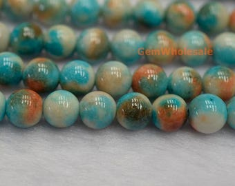 15.5&quot; 8mm Dyed blue orange white jade round beads, blue orange white gemstone, semi-precious stone, CGYG06