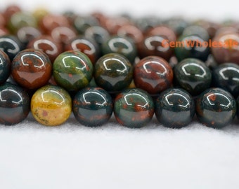 15.5" 8mm Natural Indian bloodstone round beads, Indian blood stone beads, green red multi color semi-preciouse stone beads,