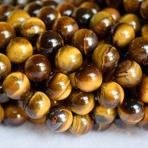 Cuentas redondas de ojo de tigre amarillo natural de 15,5&quot; y 8 mm/10 mm, piedra semipreciosa de color amarillo, cuentas para bricolaje, suministro de joyería A- MGZO