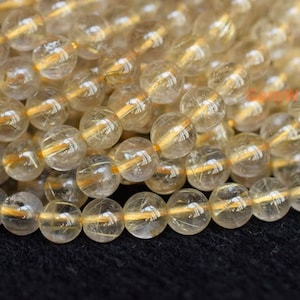 15.5&quot; 4mm/6mm A Natural golden rutilated quartz round beads, golden color semi-precious stone, gemstone wholesale, natural crystal beads
