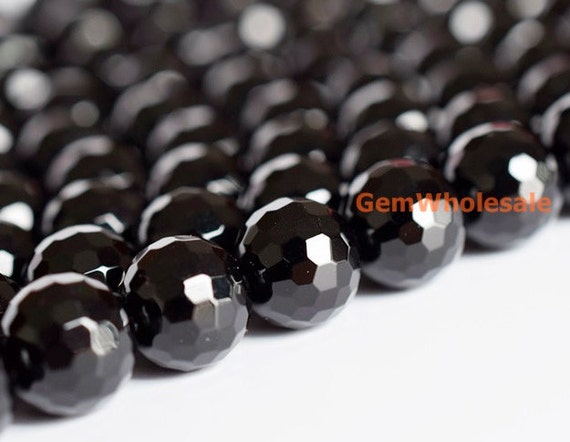 15.5" 6mm/8mm Black onyx round 128 faceted beads, black onyx 128 faceted polished finish, black agate 128 faceted,black stone beads,
