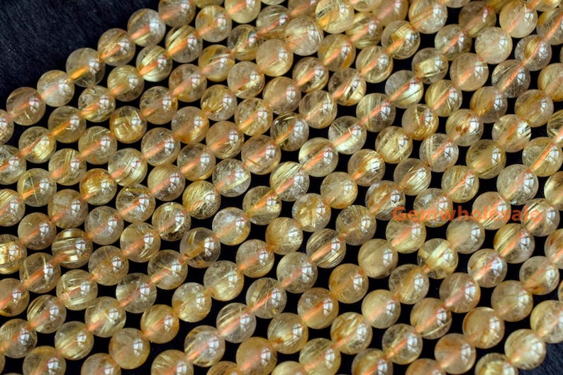 15.5 6mm Natural golden rutilated quartz round beads,golden color semi-precious stone gemstone wholesale,natural crystal beads