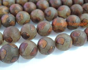 14.5" Brown Bulk tibetan Dzi beads 8mm/10mm/12mm round beads, Brown Dzi agate with stripe, antique semi-precious stone