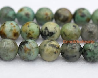 15.5" Natural African turquoise 10mm/12mm round beads, green black multi color jewelry beads, natural turquoise beads