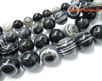 15.5" 14mm/16mm/18mm/20mm Black eye agate round beads, Black stripe agate, semi-precious stone, DIY beads, gemstone supply,