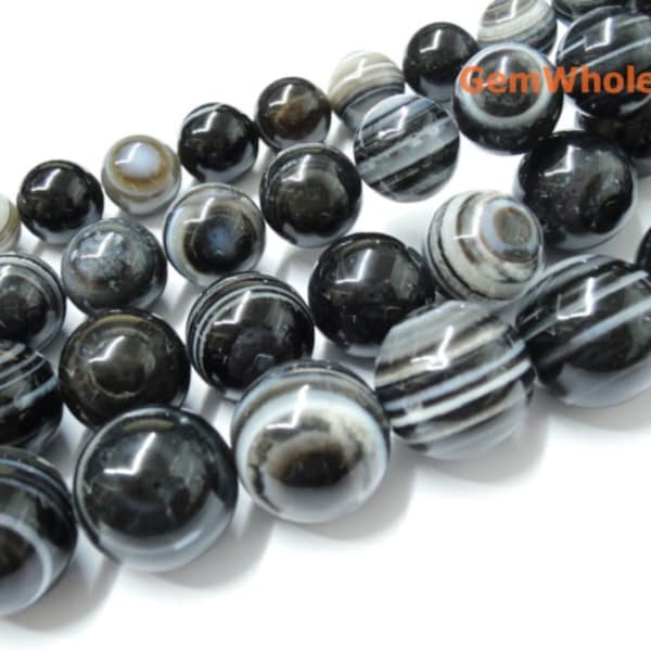 15.5" 14mm/16mm/18mm/20mm Black eye agate round beads, Black stripe agate, semi-precious stone, DIY beads, gemstone supply,