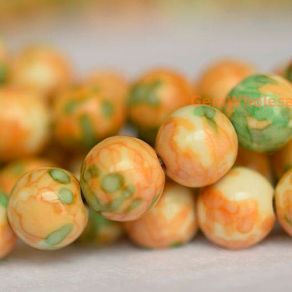 15.5" 8mm/10mm/12mm Dyed Yellow orange green rain flower stone round,Yellow green color rain flower jasper beads,yellow DIY stone stone