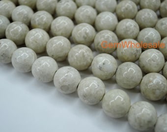 15,5 "8 mm Perles rondes en pierre de rivière naturelle, pierre semi-précieuse, perles bricolage beiges, pierres précieuses blanches en gros