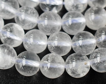 4mm/5mm/6mm/8mm/10mm Rock Crystal Round Beads, Natural Quartz with Inclusions, 15"