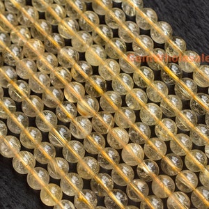 15.5&quot; A Natural golden rutilated quartz 8mm round beads, gold color semi-precious stone, gemstone wholesale, natural crystal beads