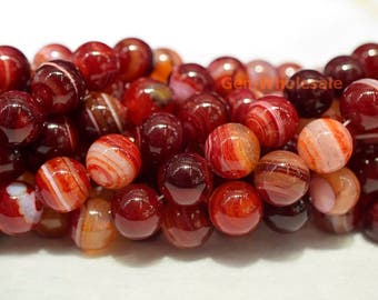 15.5"  12mm/14mm Dark red stripe agate round beads, red gemstone beads, semi-precious stone, dark red banded agate GYA1