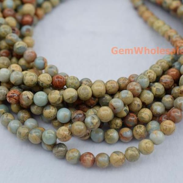 15.5" 4mm/6mm Blue Aqua Terra Jasper round beads, blue African opal beads, blue impression jasper round beads