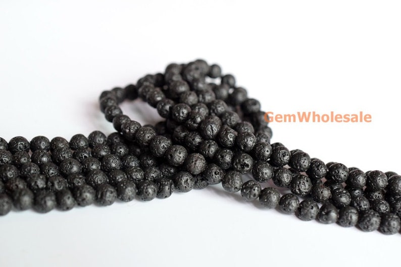 15.5 12mm/14mm Black lava round beads, waxed Black lava beads, semi-precious stone,black jewelry DIY beads, gemstone supply JsY image 2