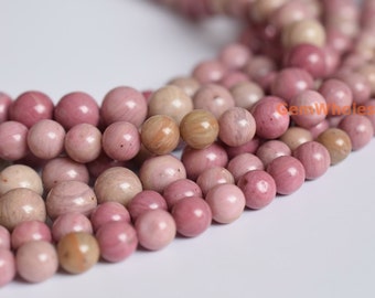 15.5“ 8mm/10mm pink Rhodonite round beads, natural red semi-precious stone, DIY jewelry supply