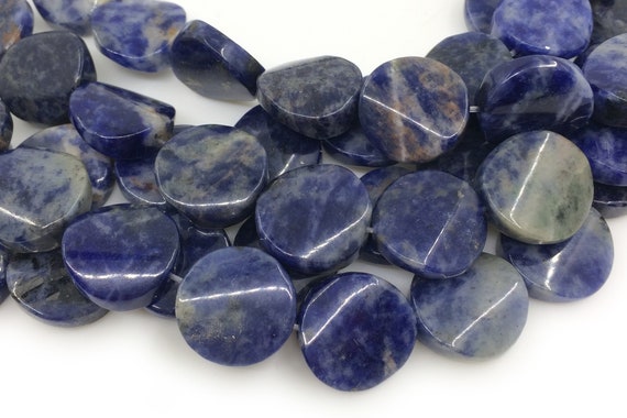 15.5" 16mm natural sodalite twisted/wave coin beads, dark blue semi precious stone JGDOC