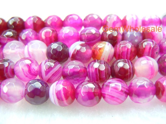 10, 12mm Electroplated Purple Banded Agate Stone Faceted Beads
