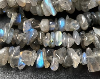 Éclats de labradorite AA de 32 po. 5 x 10 mm, petite pierre précieuse de labradorite, petites perles de bijoux bricolage de couleur grise, grossiste de pierres précieuses
