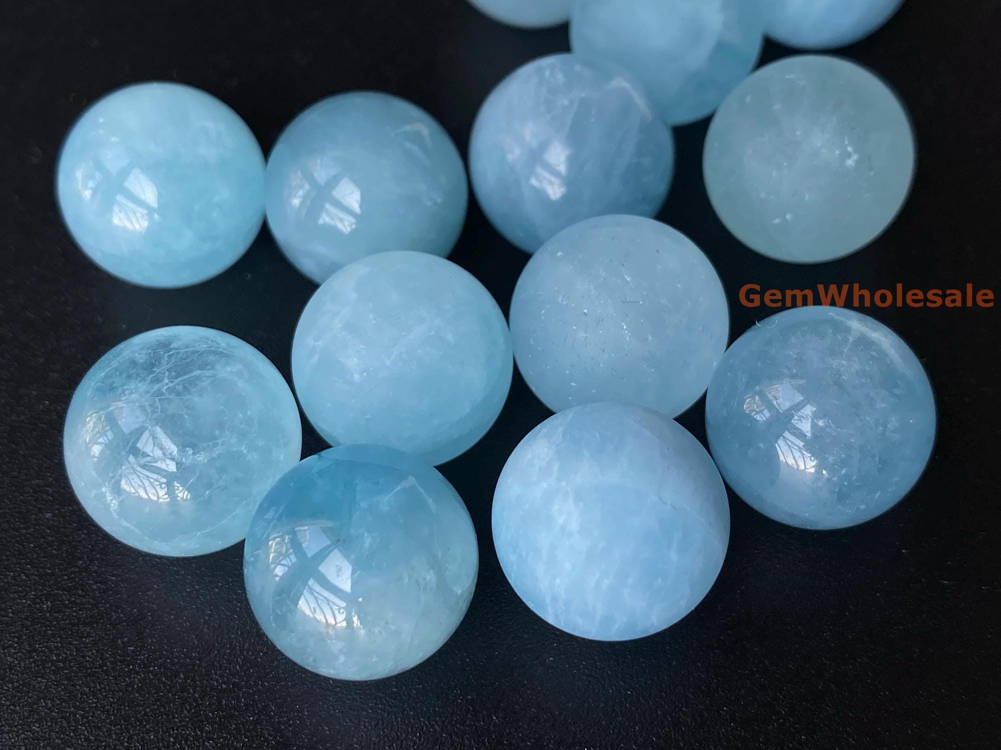 1PCS 14mm A frosted Natural Aquamarine round undrilled single beads, milky light blue HGSO