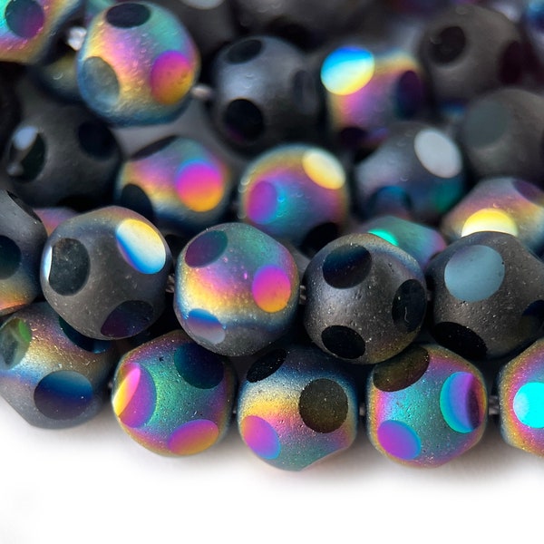 15" 8mm/10mm rainbow black grey smoky color glass football cutting round faceted beads