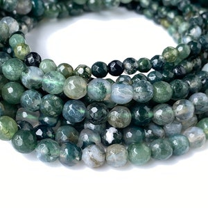 Ágata musgosa natural de 15,25&quot;, cuentas facetadas redondas de 4 mm/6 mm, piedra preciosa verde natural, piedra semipreciosa, cuentas de joyería DIY, mayorista de piedras preciosas