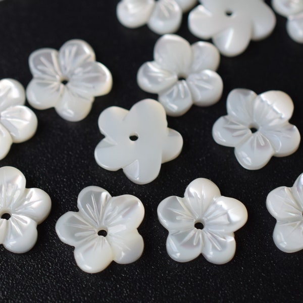 10PCS 8mm/10mm Natural white MOP flower 5 petal, natural mother of pearl carving flower, jewelry supply, MOP carving flower, Sale by pieces