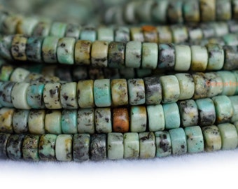 Tubo redondo de turquesa africana de 15,25" de 2 x 4 mm, tubo de piedra semipreciosa de color verde, cilindro de turquesa africana de 2 x 4 mm, cuentas de disco de 2 x 4 mm