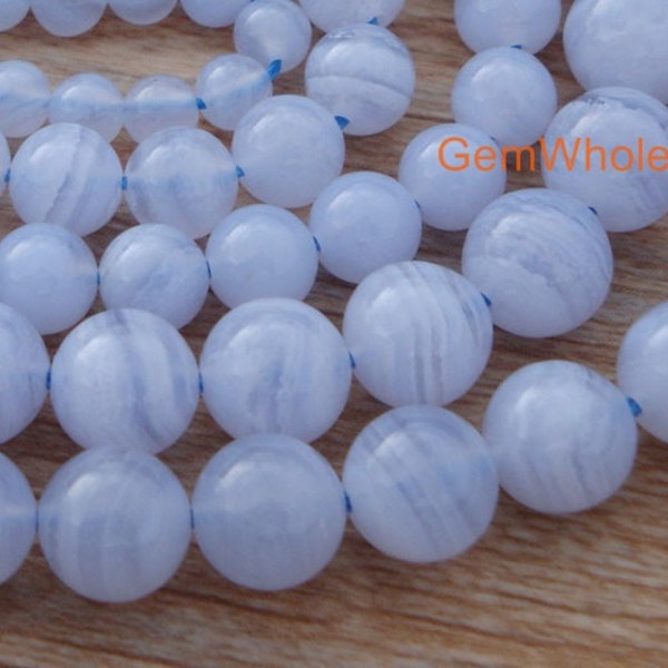 15.5" 8mm/10mm natural Blue lace agate round beads, Light blue genuine Chalcedony gemstone AAA