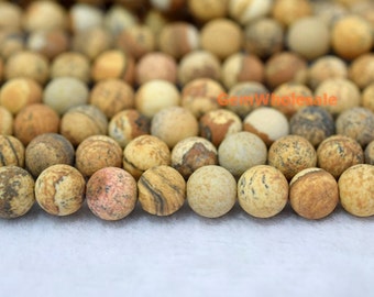 15.5" Matte picture stone 6mm/8mm round beads, yellow brown color DIY beads, natural gemstone picture jasper, frosted picture jasper