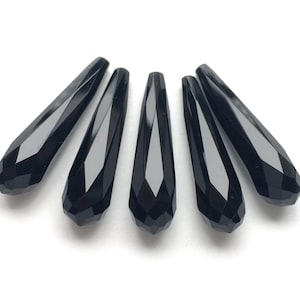 1 par de lágrima larga de ónix de ágata negra de 7 x 35 mm/8 x 30 mm, suministro de joyería, accesorio para aretes, colgante de lágrima con media perforación superior, medio orificio LGYO