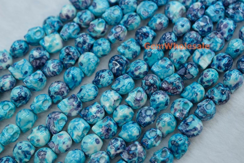 15.5 10mm/12mm Dyed Blue Purple Rain Flower Stone Skull Etsy