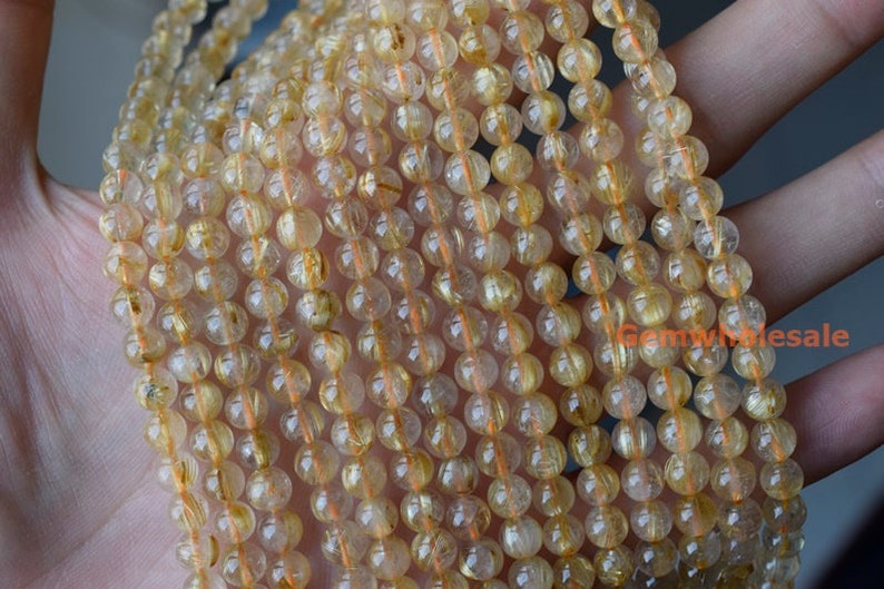15.5 6mm Natural golden rutilated quartz round beads,golden color semi-precious stone gemstone wholesale,natural crystal beads
