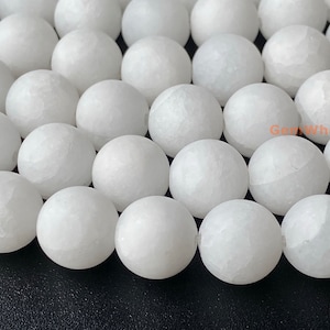 Jade teñido blanco mate de 15,25&quot;, cuentas redondas de 6 mm/8 mm/10 mm/12 mm, cuentas de jade de color blanco, jade blanco esmerilado, piedra semipreciosa