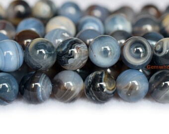10mm Matte Blue Dream Fire Stripe Agate Gems Round Loose Beads 15" AA 