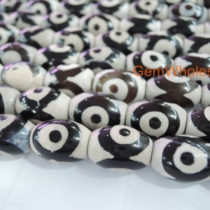 14.5 Black color Bulk tibetan Dzi beads oval shape 10x14mm rice beads, black Dzi agate rice beads with eye, semi-precious stone image 2