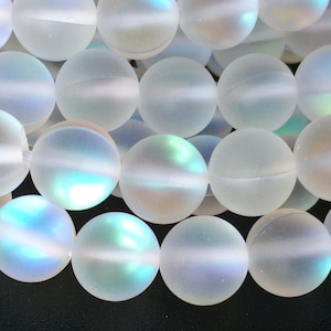 15&quot; 6mm/8mm/10mm Rainbow Synthetic Moonstone/frosted glass round beads, matte finish white synthetic moonstone,