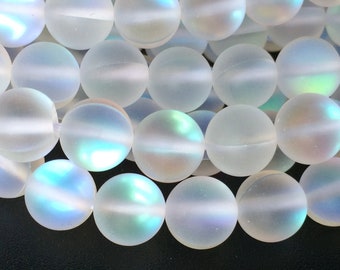 15&quot; 6mm/8mm/10mm Rainbow Synthetic Moonstone/frosted glass round beads, matte finish white synthetic moonstone,