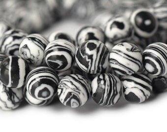 15.5“ Synthetic zebra stone 6mm/8mm/10mm/12mm round beads, white black semi-precious stone, DIY jewelry beads, jewelry supply, cheap beads