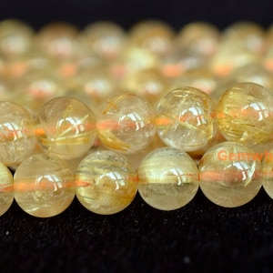 15.5&quot; 6mm AA Natural golden rutilated quartz round beads,golden color semi-precious stone, gemstone wholesale,natural crystal beads
