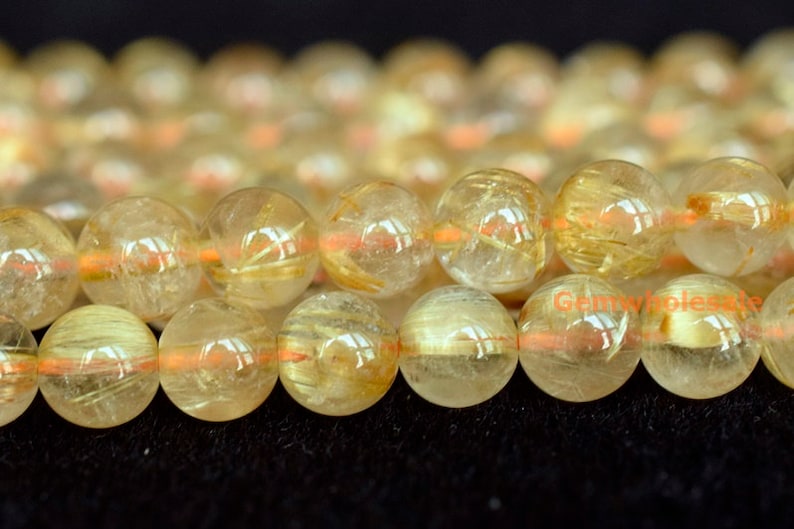 15.5 6mm Natural golden rutilated quartz round beads,golden color semi-precious stone gemstone wholesale,natural crystal beads