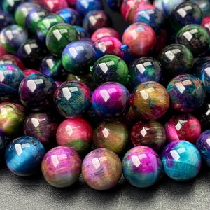 15.5” 8mm/10mm Dyed Mix green/blue/purple red color tiger eye stone round beads, multi color tiger eye, semi-precious stone
