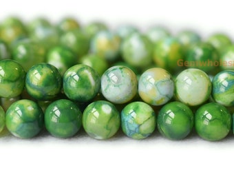 Matte Green Crackle Agate Beads,round Natural Agate Gemstone Loose